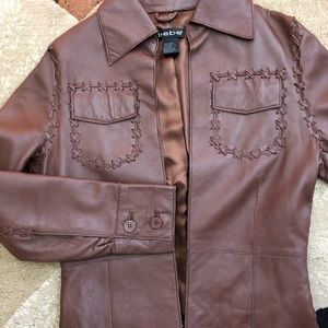 bebe genuine leather brown jacket small medium